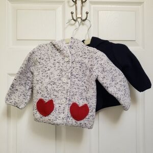 Baby Gap Garter Cardigan Sweater Blue Bear Hooded Heart Pockets Size 6-12 Months
